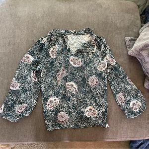 Loft small women’s blouse - green with pale pink flowers
